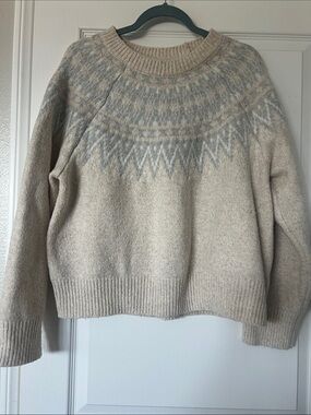 Rachel Zoe Cream and Light Gray Fair Isle Crewneck Sweater
